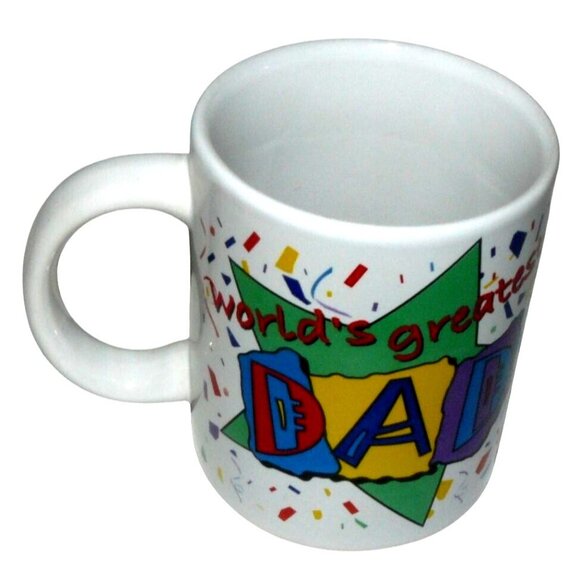 Worlds Greatest Dad Ceramic Coffee Tea Mug Cup Colorful Confetti Design - Picture 3 of 4